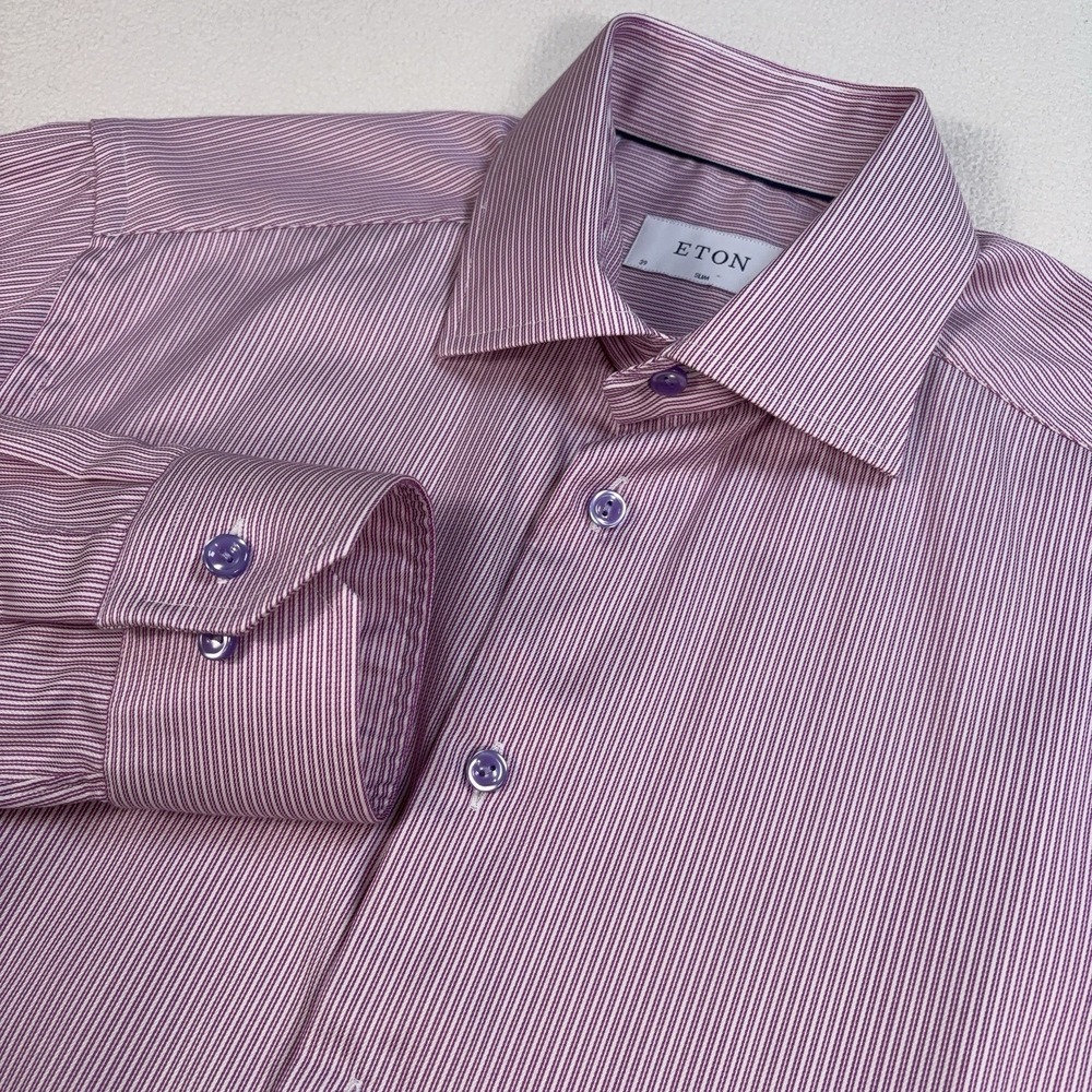 Eton Dress Shirt Men's 15.5-39 Purple Micro-Stripe Slim 100% Cotton Button Up